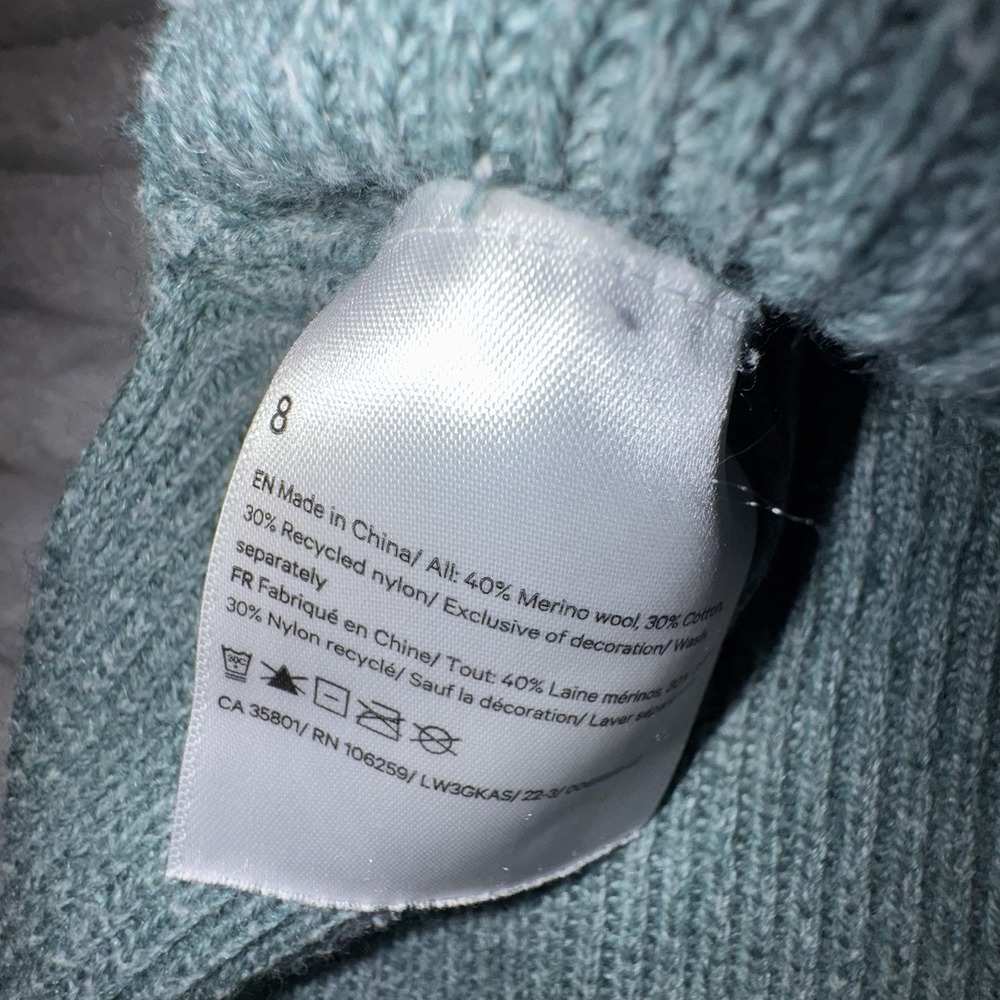 Lululemon Sweater Womens 8 Merino Wool-Blend Ribbed Crewneck Teal Green boxy fit - Picture 7 of 9